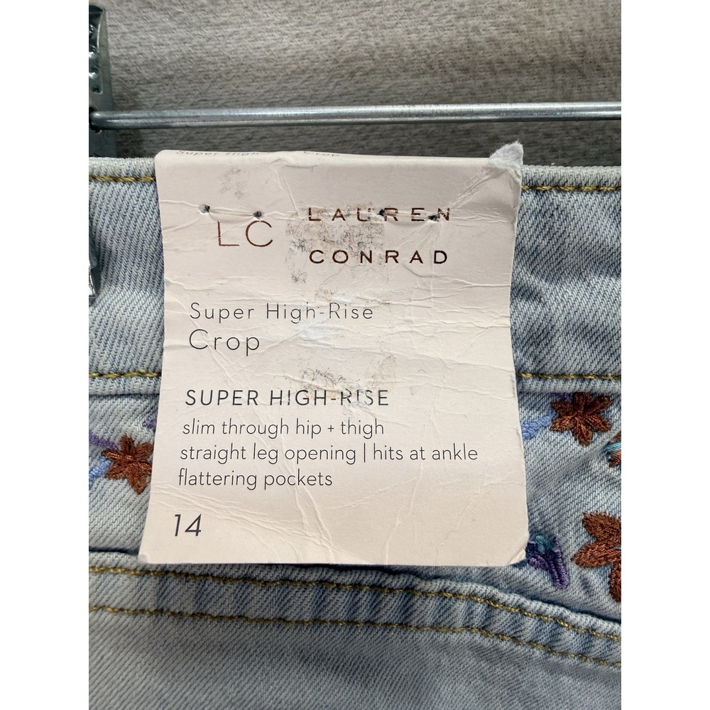 LC Lauren Conrad Women's 14 Super HighRise Crop Distressed Embroidered Denim NWT - Picture 4 of 11